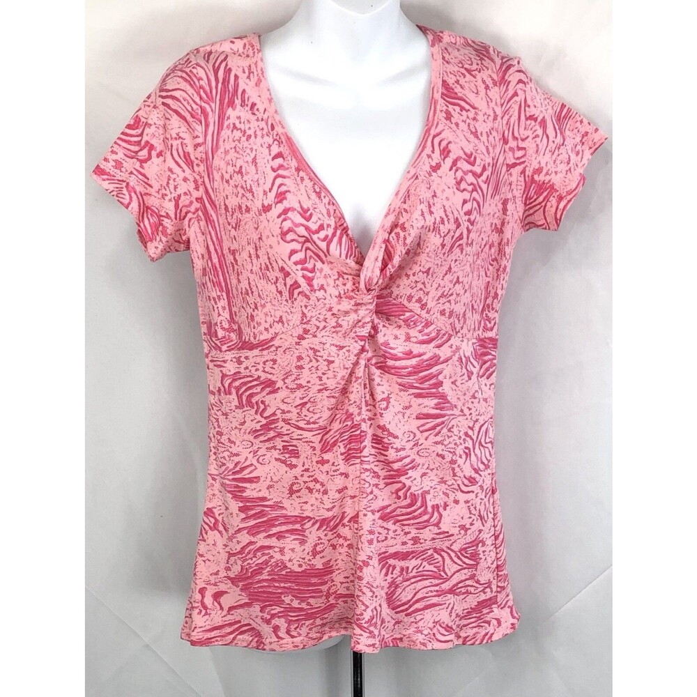 NWD T-shirt Top XS M Pink Geo Artsy Twist Pleated V-Neck Tee Cotton Punk Rock